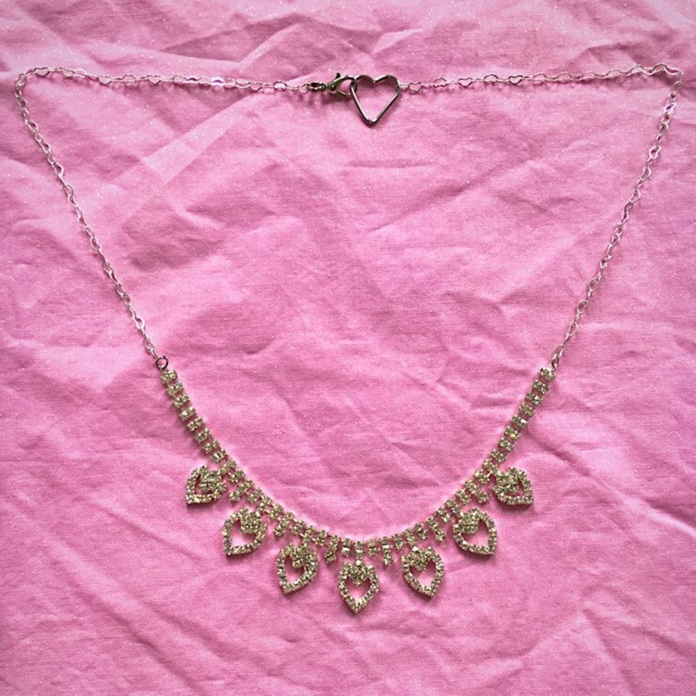 Cubic Zirconia Silver Heart Chain Tennis Necklace